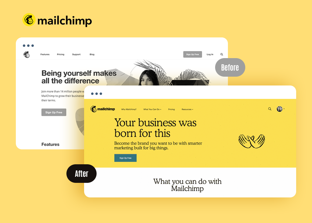 Before and After Comparison of Mailchimp Website Redesign
